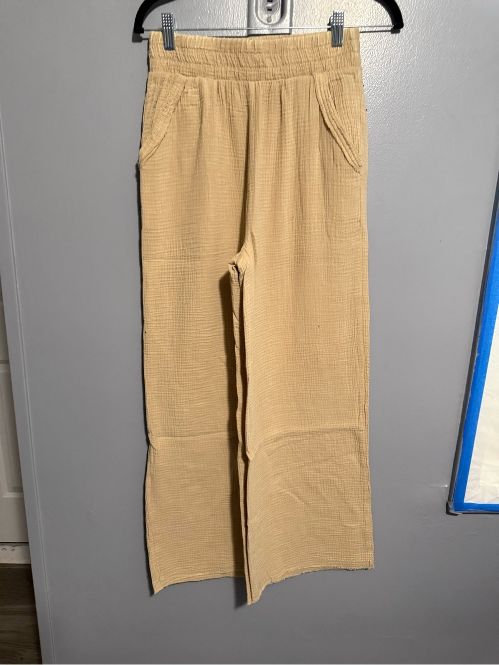 Zenana Wide Leg Cotton Gauze Pants - Mineral Wash Beige - Picture 2 of 3